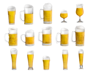 beer in Glass mug with foam with Water drops dew easy to use photo editing element PNG Format 