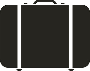Isolated illustration of black pictogram briefcase, bag, luggage white handle and roller wheel feet symbol icon of travel, business,  vacation, tourism