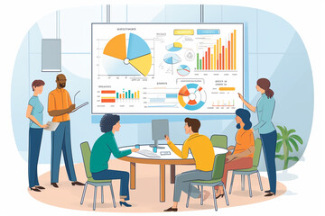 A dynamic business meeting with visual aids and presentations to support key points Generative AI