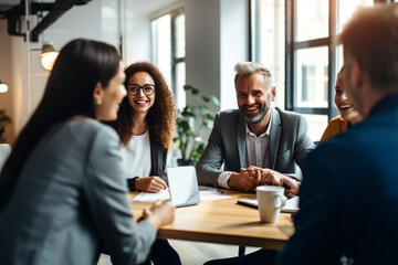 Fototapeta premium A successful business meeting, with participants leaving with actionable takeaways and a sense of accomplishment Generative AI