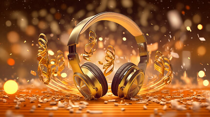 Obraz premium large headphones music abstract background audio.