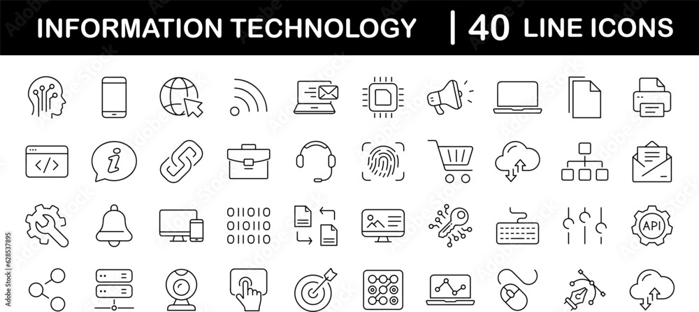 Poster information technology set of web icons in line style. it icons for web and mobile app. programming,