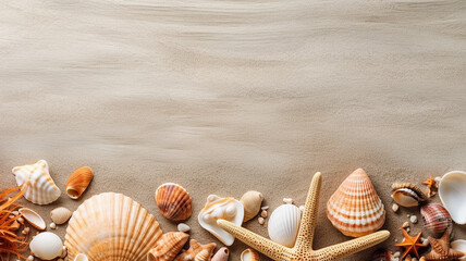 Fototapeta na wymiar sea abstract background vacation shells sand beach.