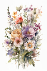 Obraz na płótnie Canvas Watercolor wildflowers bouquet on white background
