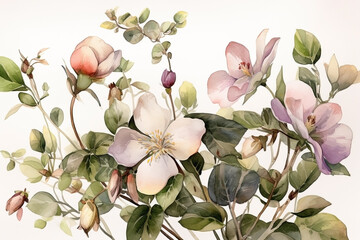Fototapeta premium Watercolor flowers botanical illustration on white background