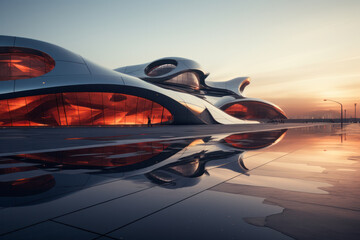 empty parking lot with city background