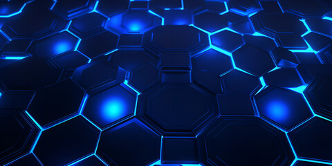 Abstract background with hexagons Wall mural  Blue Glowing Hexagons In The Dark Background