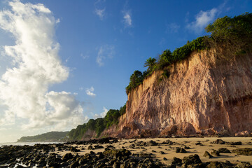 altas falésias vermelhas e dunas de areia cobertas com abundante flora na praia de Pipa, em Tibau...