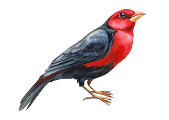 Red bird on isolated white background, Watercolor Hand drawn realistic bird. Australia bird