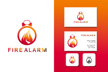 fire alarm logo design vector template and business card with editable text