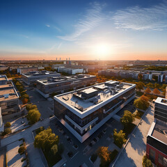 Aerial view of the city center with many buildings in clear weather, Created with generative AI