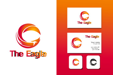 the eagle logo design vector template and business card with editable text