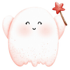 Cute ghost with a wand and a red ster © Saifonart