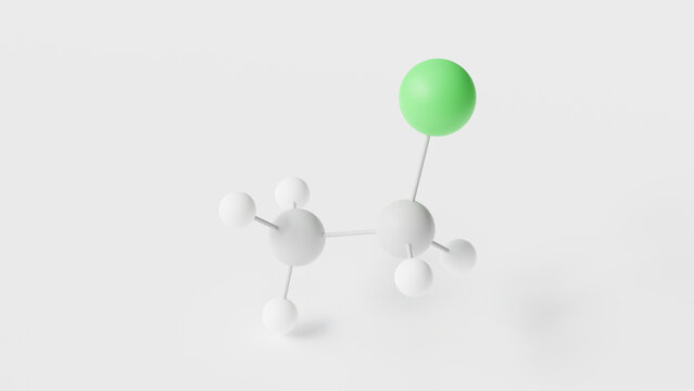 chloroethane molecule 3d, molecular structure, ball and stick model, structural chemical formula ethyl chloride