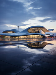 empty parking lot with city background