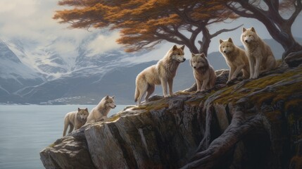 Fototapeta na wymiar wolves on a mountain