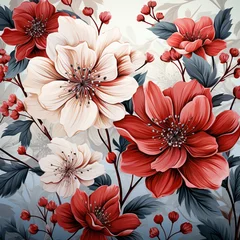 Foto op Canvas Red flowers watercolor patterns. Created with Generative AI © Yevhen
