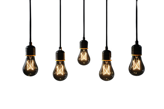 Black abstract modern light bulbs isolated on transparent background , generative ai