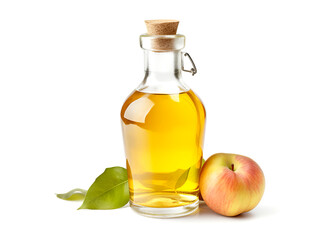 Apple cider vinegar in glass bottles and fresh apples isolated on white background.
