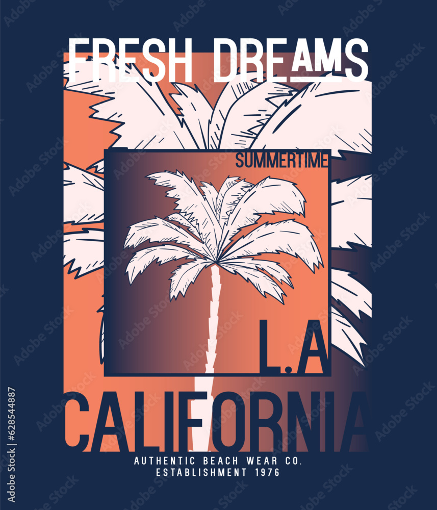 Poster tee print design with palm drawing