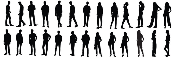 silhouettes of people man and women group of standing people vector eps 10