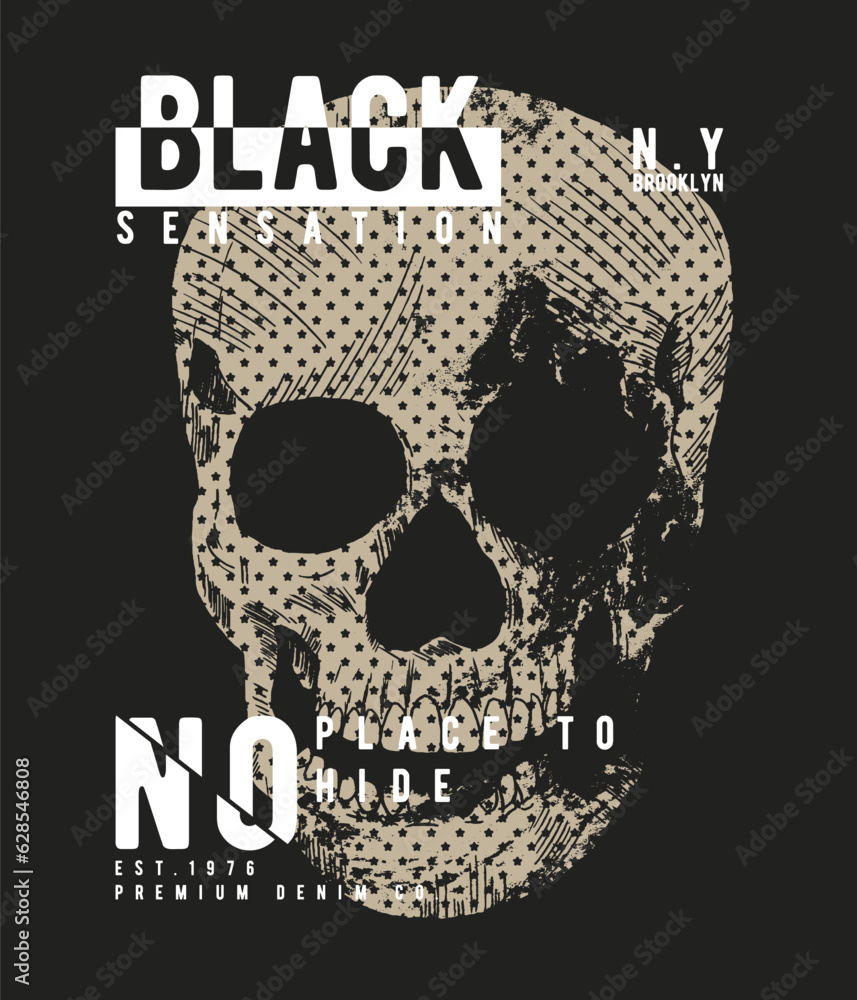 Poster print design with grunge effected skull drawing as vector
