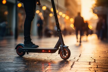 Micro-Mobility in Urban Environment - E-Scooter. AI generated digital art