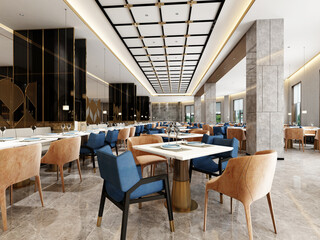 cafe restaurant lobby interior, 3d rendering.