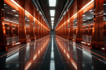 Abstract sci-fi corridor: 3D rendering wallpaper with stunning reflections Generative AI