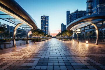 empty pedestrian walkway with city background