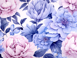 Pink and blue floral seamless wallpaper with white background paper for crafts scrapbooking art projects