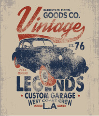 tee print vector design with old car drawing