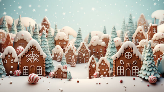Cute gingerbread cookie town background   