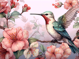 Vintage hummingbird seamless wallpaper background.  Wallpaper for crafts, invitations, cards and art projects. 