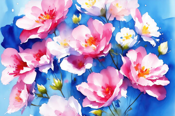 Watercolor flowers background, abstract flowers made from watercolor paint splashes.