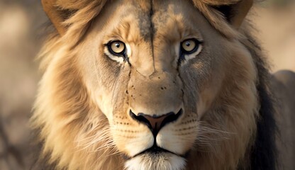 a close up of a lion's face