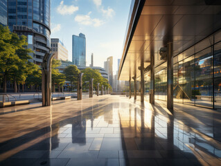 Obraz premium empty pedestrian walkway with city background