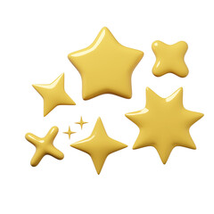 Star collection with many shape isolated white background. 3D rendering.