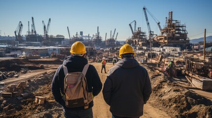 Fototapeta premium Dedicated Workers in Bustling Construction Site. Generative AI.