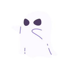 Naklejka premium cute ghost cartoon ghost in white cloak halloween scary illustration