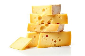 Close up of delicious fresh cut cheese product on white background - Powered by Adobe