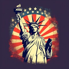 a statue of liberty with a torch and a flag