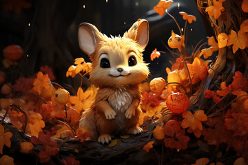 Fototapeta premium cute little animal in autumn forest. Generative Ai