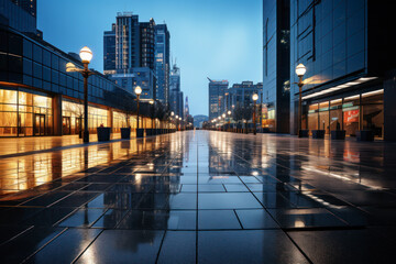 Fototapeta na wymiar empty pedestrian walkway with city background