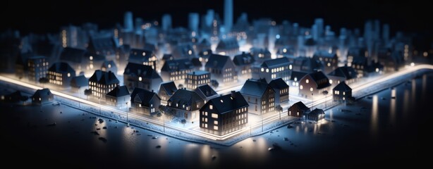Festive Cityscape with Glowing Lights and Magical  Atmosphere, Generative AI