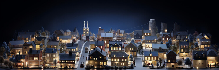 Festive Cityscape with Glowing Lights and Magical  Atmosphere, Generative AI