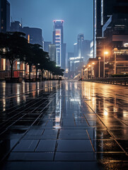 Fototapeta premium empty pedestrian walkway with city background