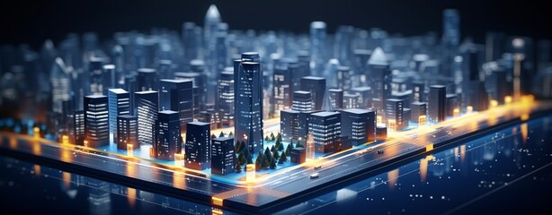 Festive  Cityscape with Glowing Lights and Snowy Streets, Rendering, Generative AI