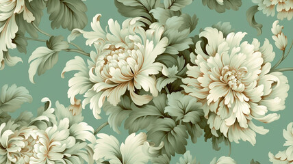 Obraz premium mint background flowers on paper wallpaper in victorian style.