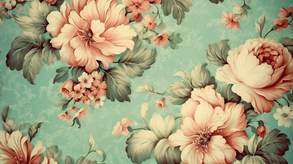 mint background flowers on paper wallpaper in victorian style.